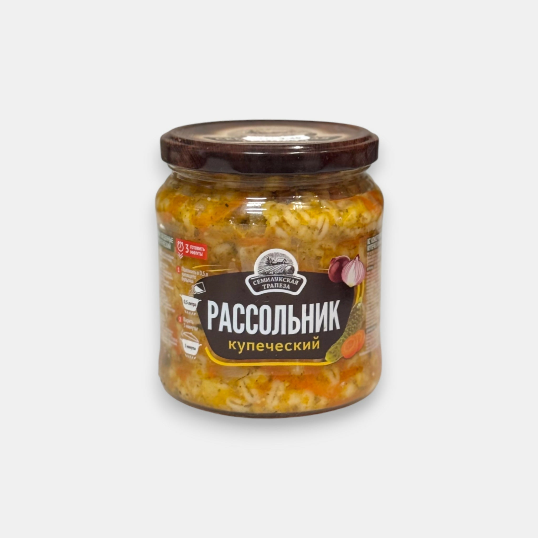 Bocal de Rassolnik Koupescheski Semiloukskaia Trapeza 460 g, soupe traditionnelle aux cornichons et orge perlé – épicerie slave à Paris Pomo.bio, livraison rapide
