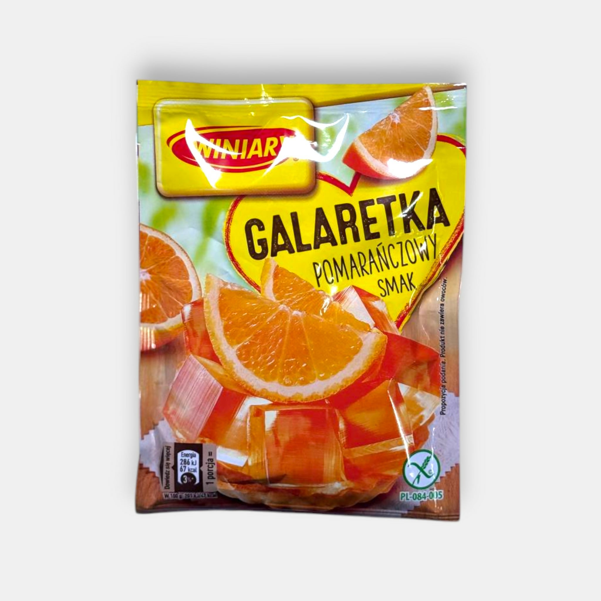 Préparation pour gelée goût orange Winiary Galertka en sachet, emballage vu de face, dessert fruité pour pâtisserie, épicerie slave Pomo.bio à Paris, livraison rapide à Paris