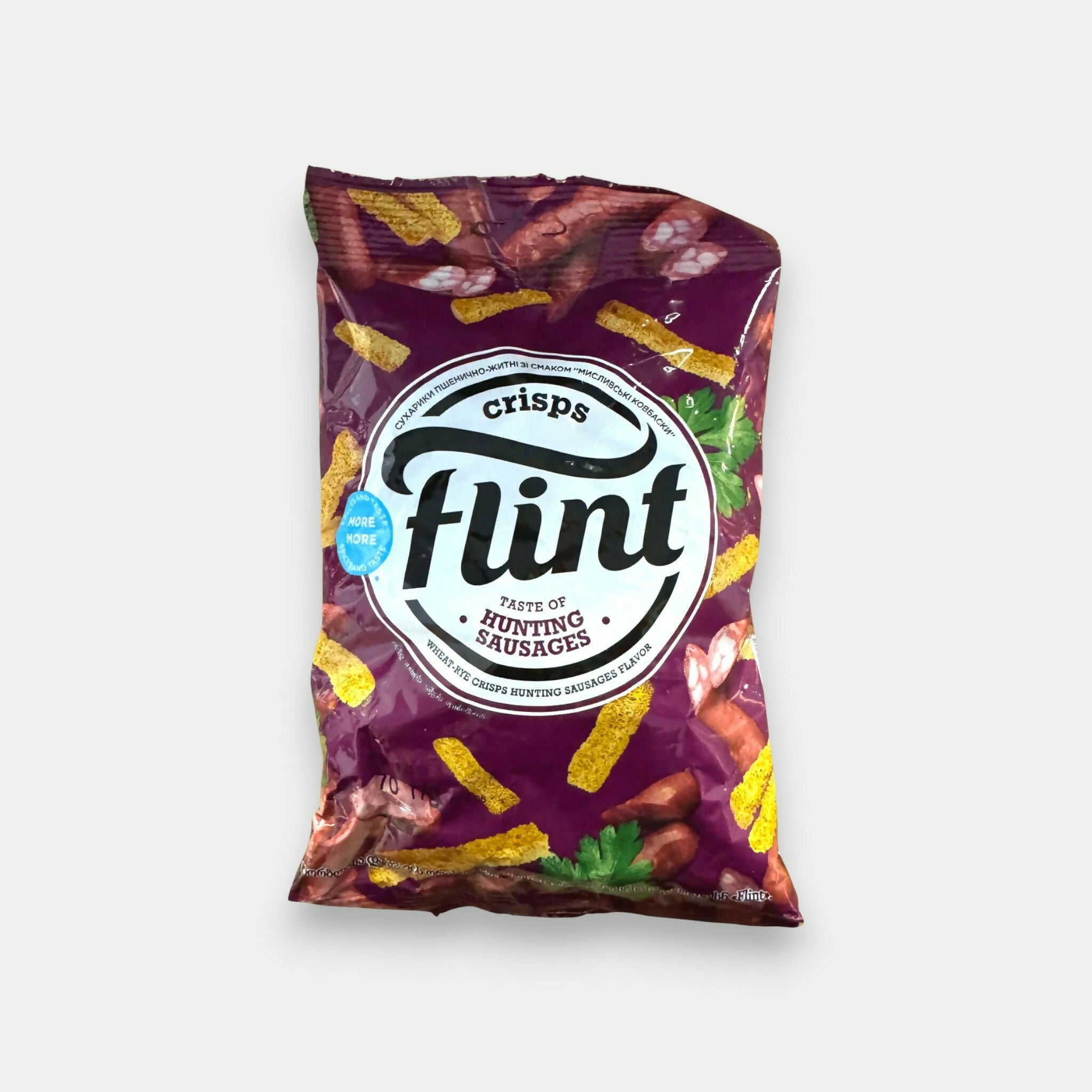 Paquet de croûtons seigle et blé goût saucisses barbecue «Flint» 70 g, produits d'Europe de l'Est
