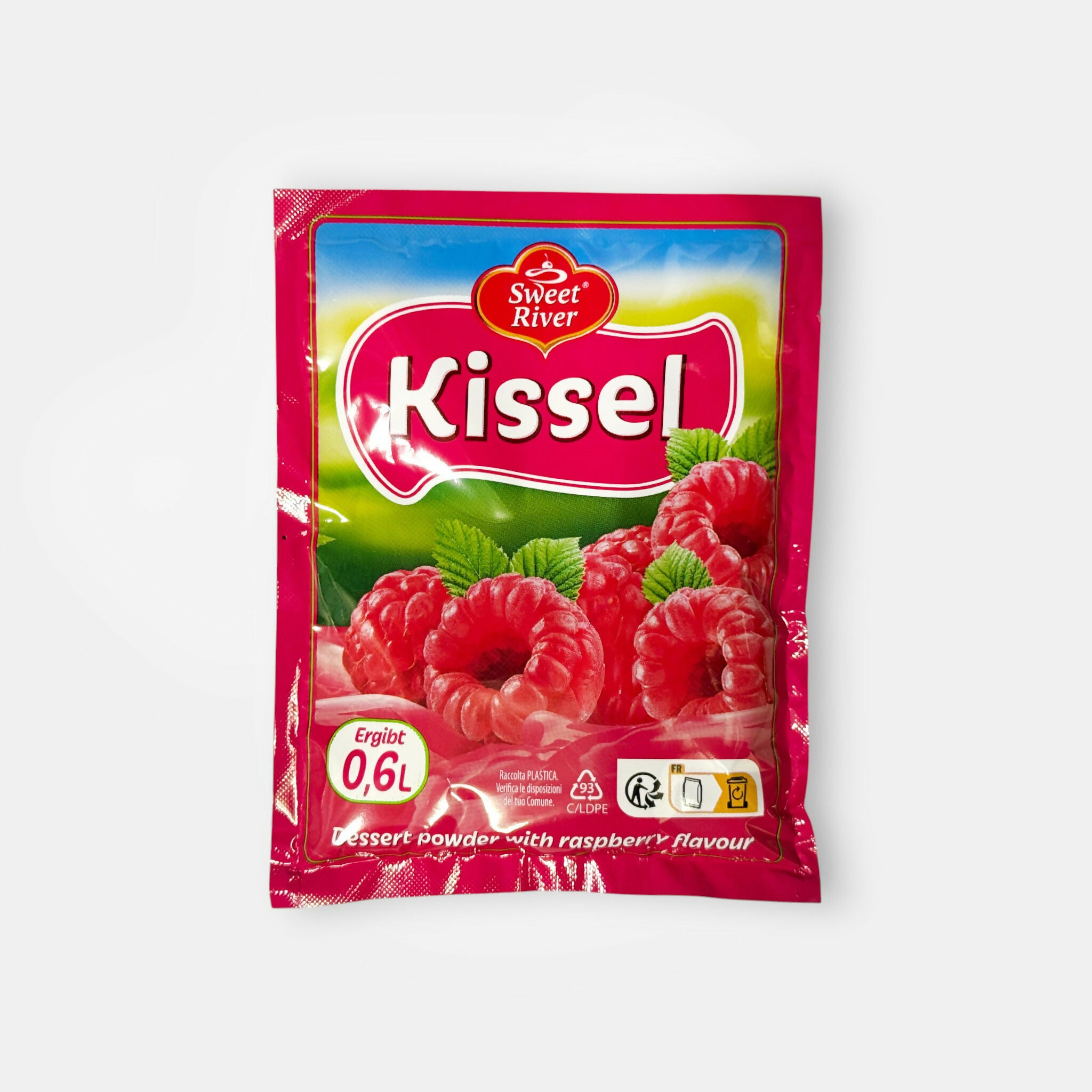 Sachet de kisel à la framboise «Sladkaya Strana», 90 g — concentré pour boisson sucrée russe, doux, acidulé et parfumé. Disponible sur Pomo.bio.