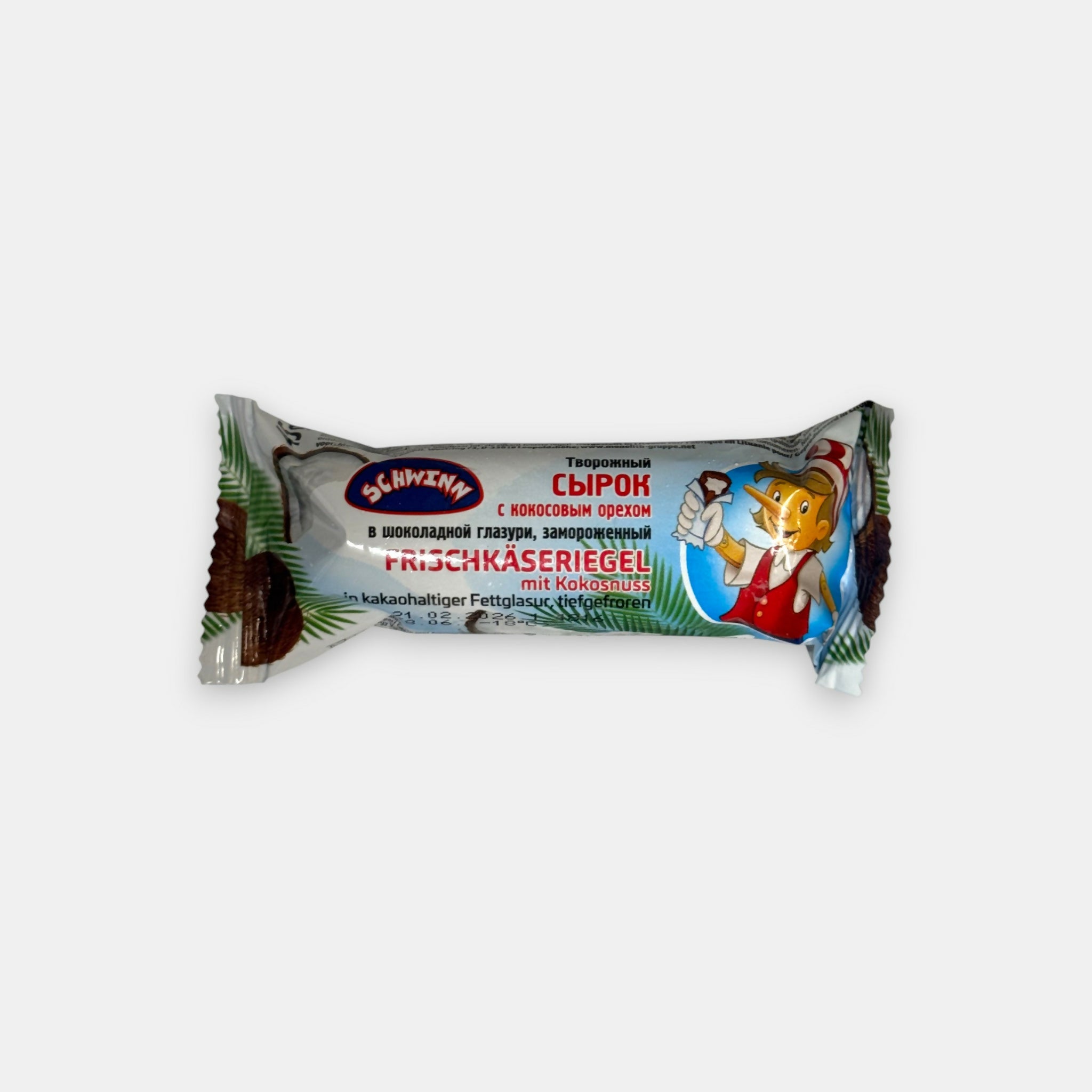 Barre glacée au fromage blanc goût noix de coco Schwinn 40 g, dessert exotique surgelé – épicerie russe à Paris Pomo.bio, livraison rapide