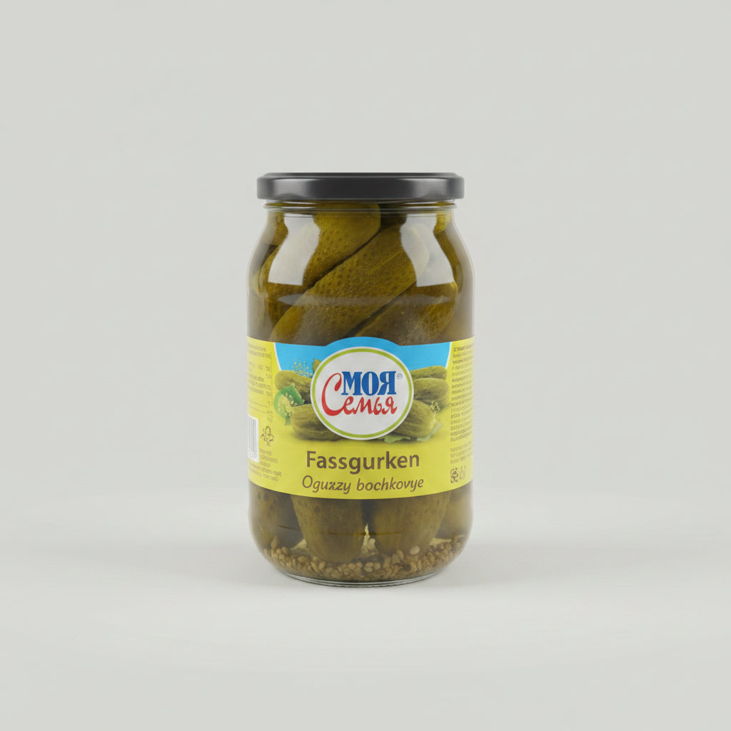 Bocal de concombres marinés en fût Moja Semja 860 g, épicerie slave d'Europe de l'Est