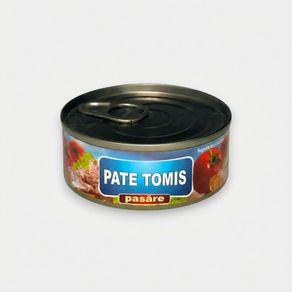 Pâté de poulet Tomis 100 g, boîte de conserve de pâté à la texture fine, idéal pour sandwiches, spécialité d’épicerie slave sur Pomo.bio, livraison rapide à Paris