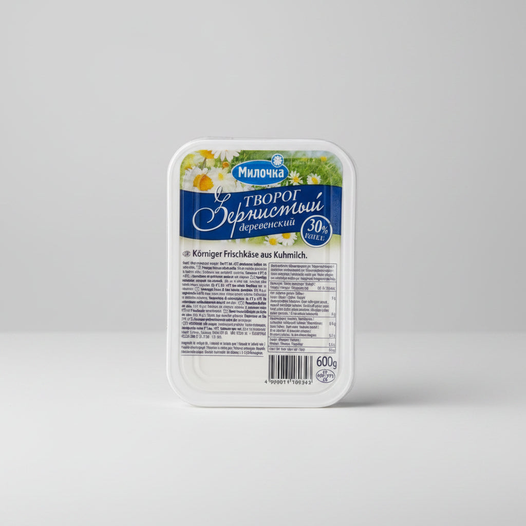 Fromage frais Tvorog derevenskij 30% «Milochka» 600 g, épicerie slave, produit laitier traditionnel