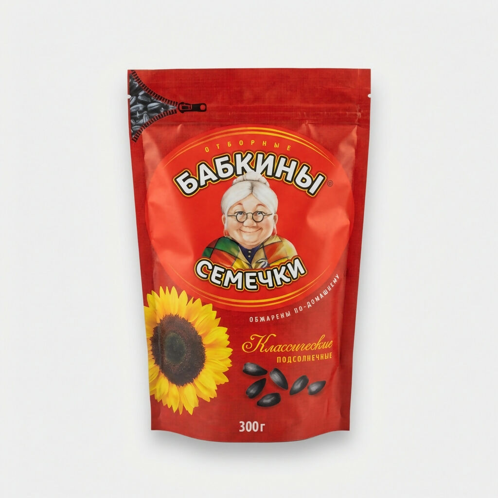 Graines de tournesol classiques Babkiny Semechki 300 g en sachet, graines de tournesol grillées au goût naturel pour snack et apéritif, épicerie slave Pomo.bio, livraison rapide à Paris