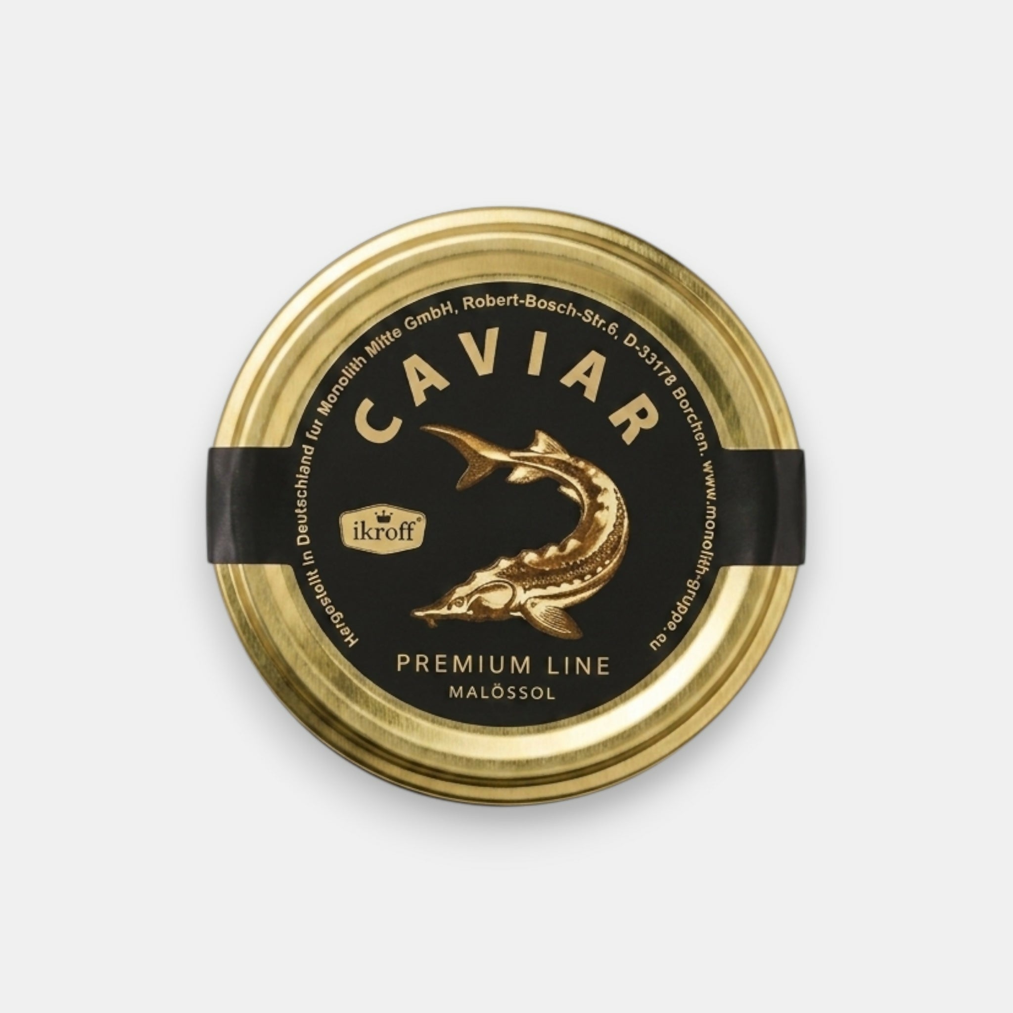 Caviar d'esturgeon noir Ikroff 50 g — vue de face de la boîte