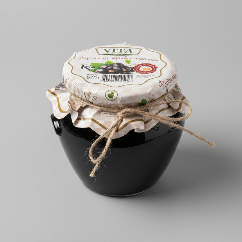 Pot de confiture de cassis Vita 670 g, produit d'Europe de l'Est, épicerie slave en ligne