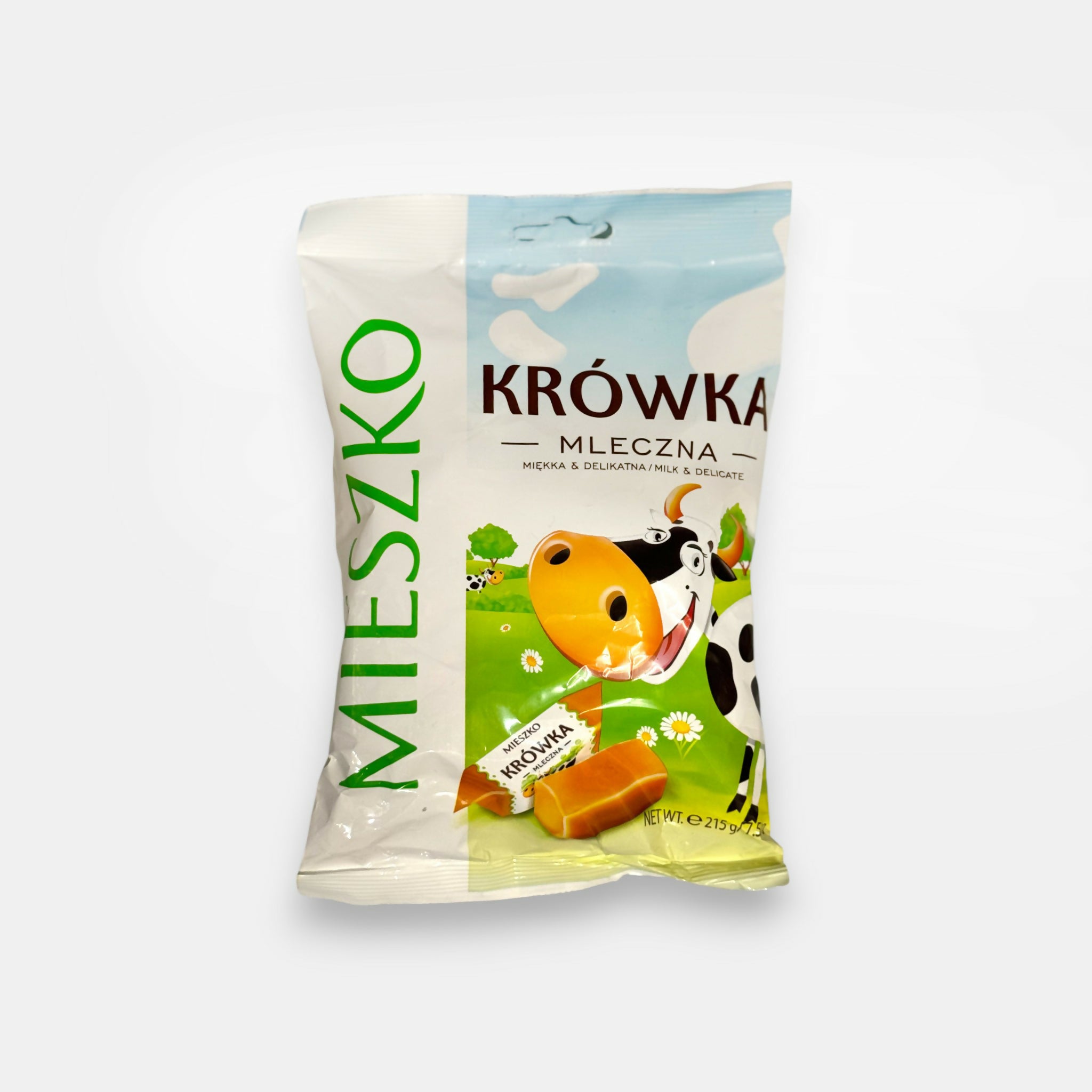 Sachet de bonbons Korovka Mieszko, 215 g — caramels tendres au goût de lait concentré sucré, un classique gourmand d’Europe de l’Est. Livraison rapide à Paris sur Pomo.bio.