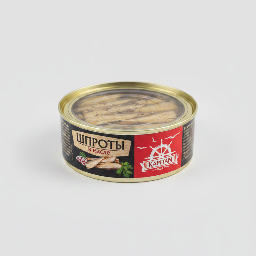 Boîte de sprats fumés à l'huile Kapitan 240 g, conserve de poisson d'Europe de l'Est