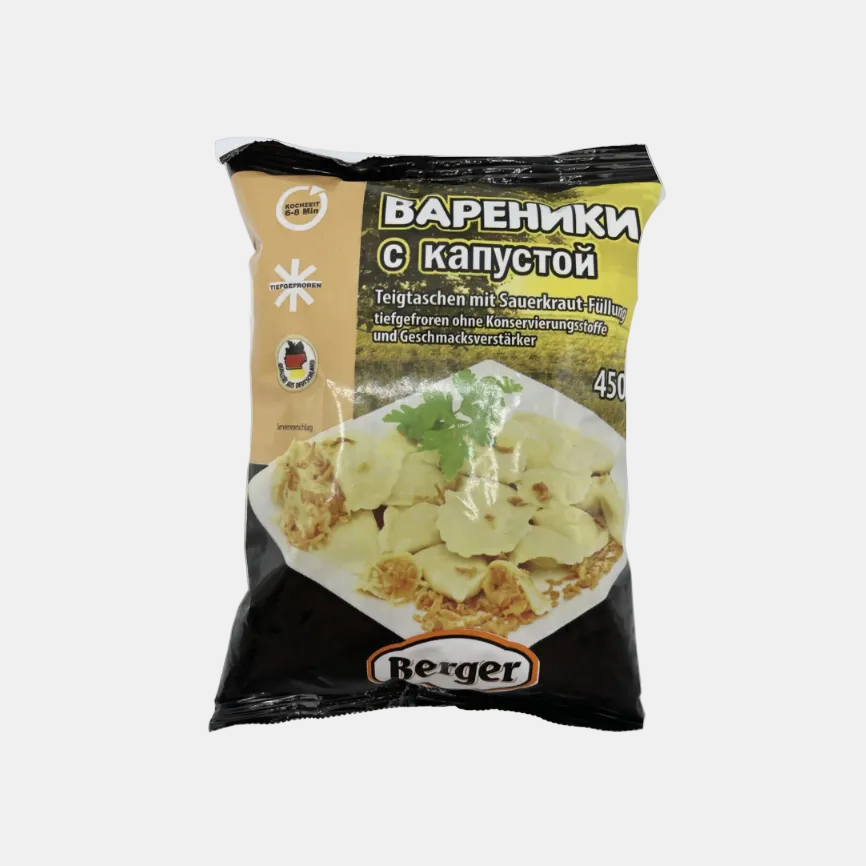 Paquet de vareniky à la choucroute «Berger» 450 g, produits d'Europe de l'Est