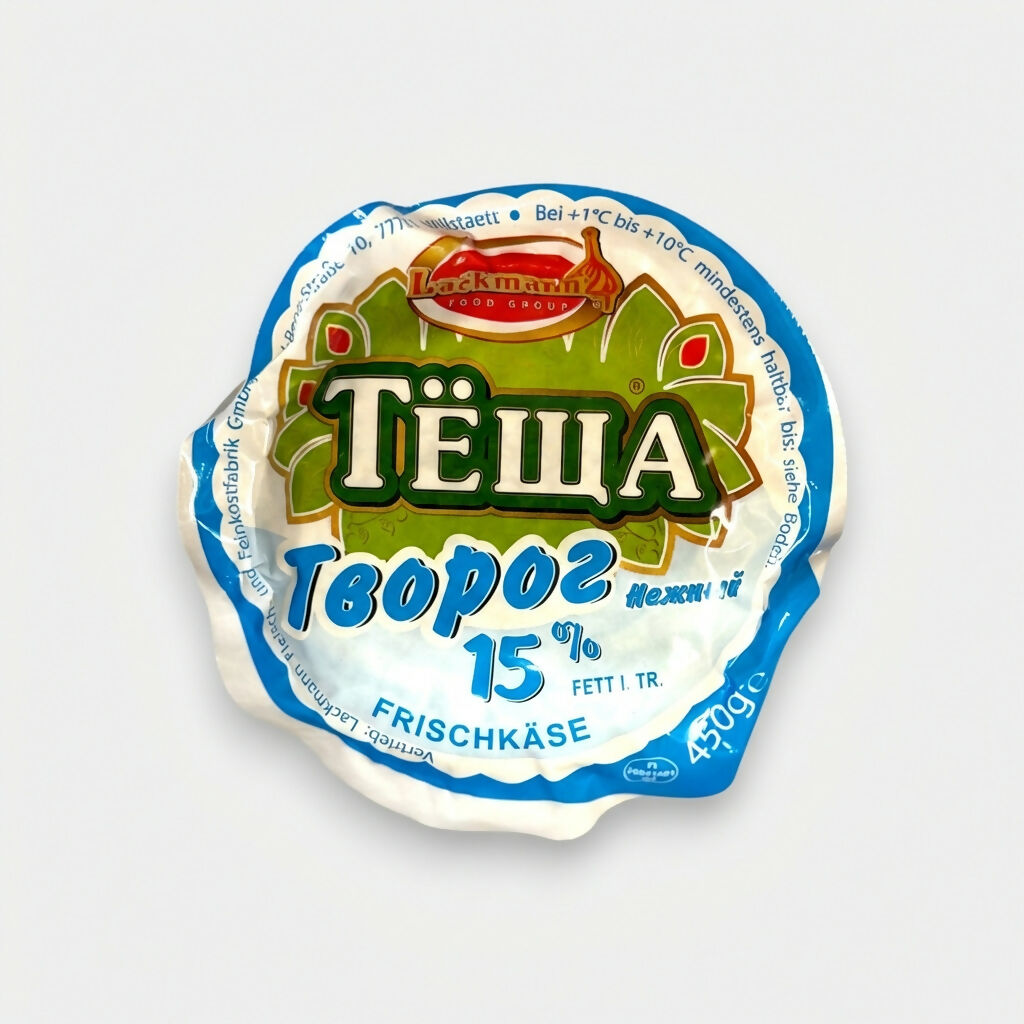 Fromage blanc 15 % Tiochtcha 450 g en pot, fromage frais riche et crémeux pour desserts ou nature, épicerie slave Pomo.bio, livraison rapide à Paris