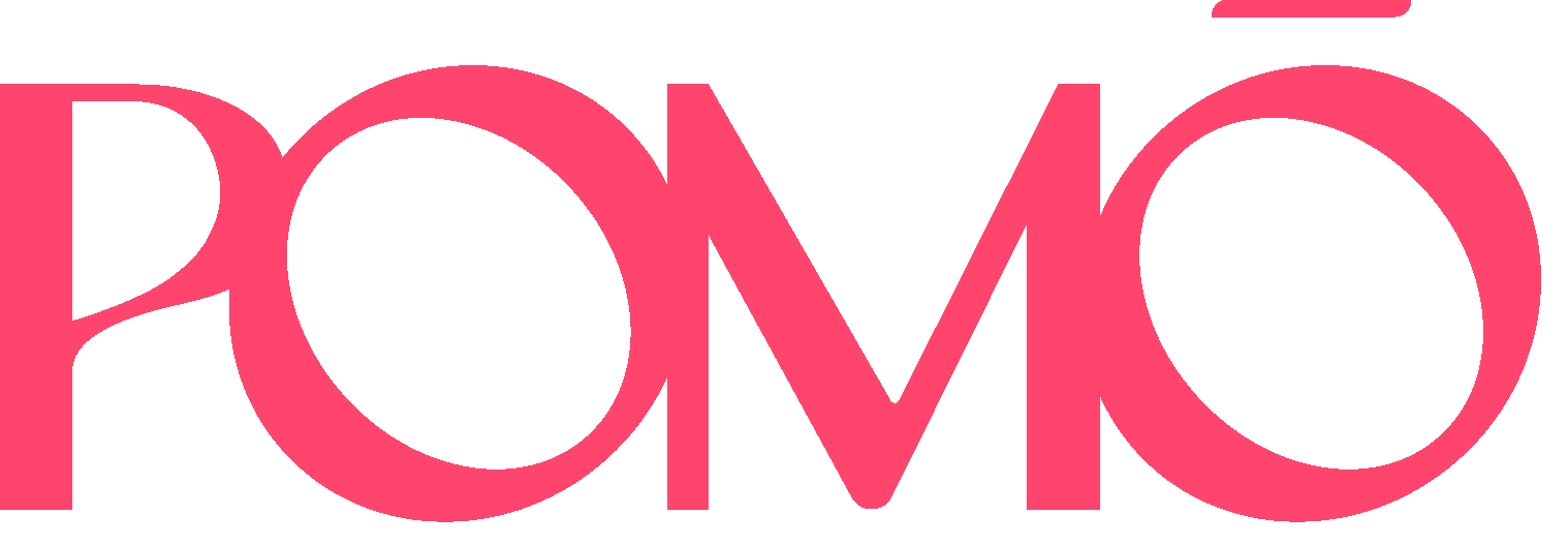 Logo transparent de POMO en rose vif, identité visuelle de Pomo.bio, épicerie slave à Paris spécialisée en livraison rapide de produits d’Europe de l’Est.