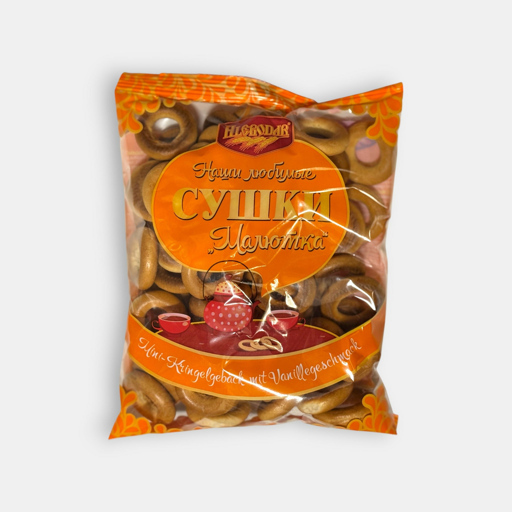 Vue de face d’un sachet de petits sushki croustillants « Malyutka », 270 g, spécialité d’épicerie slave Pomo.bio avec livraison rapide à Paris.