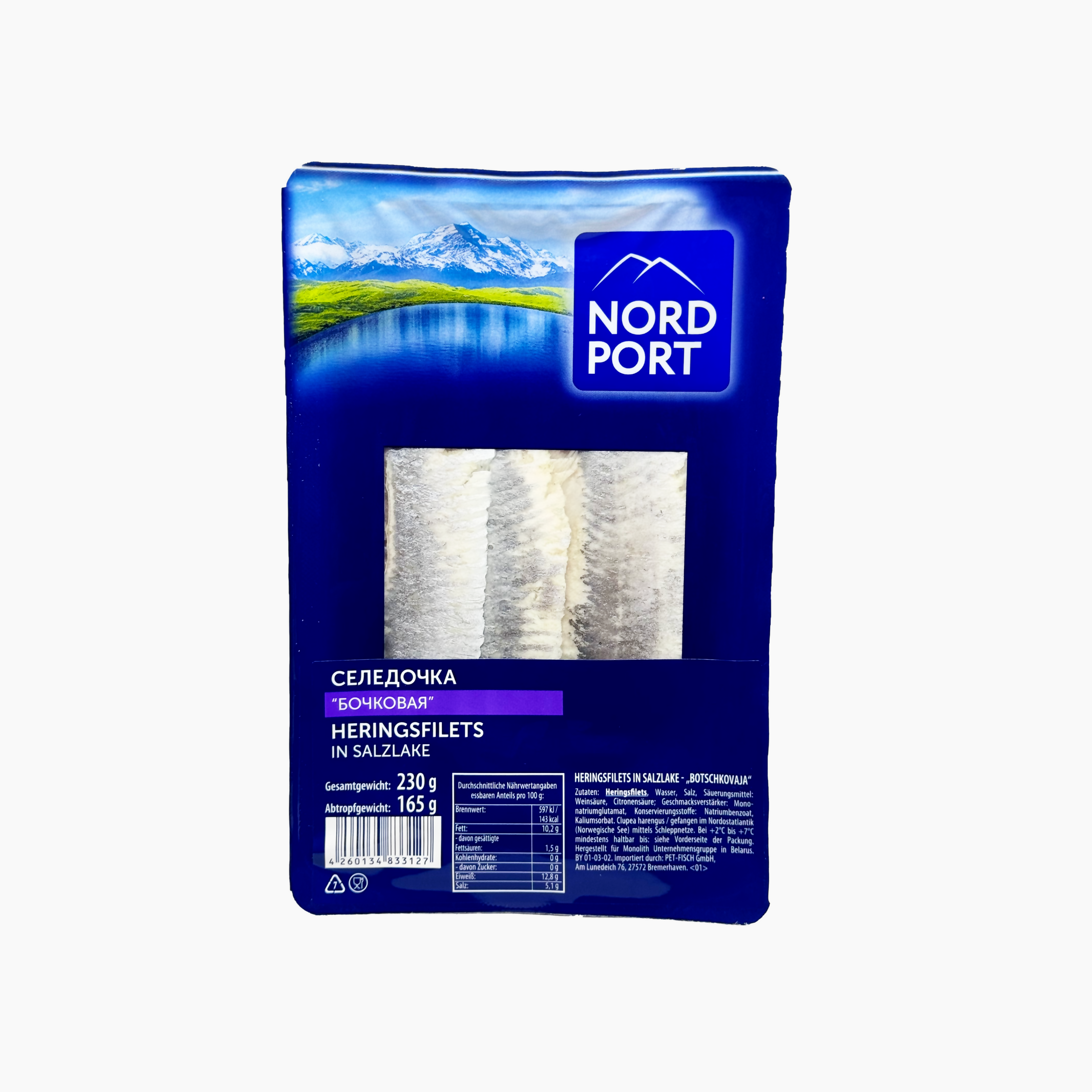 Filets de hareng marinés «Nord Port» 230 g en sauce, produits d'Europe de l'Est