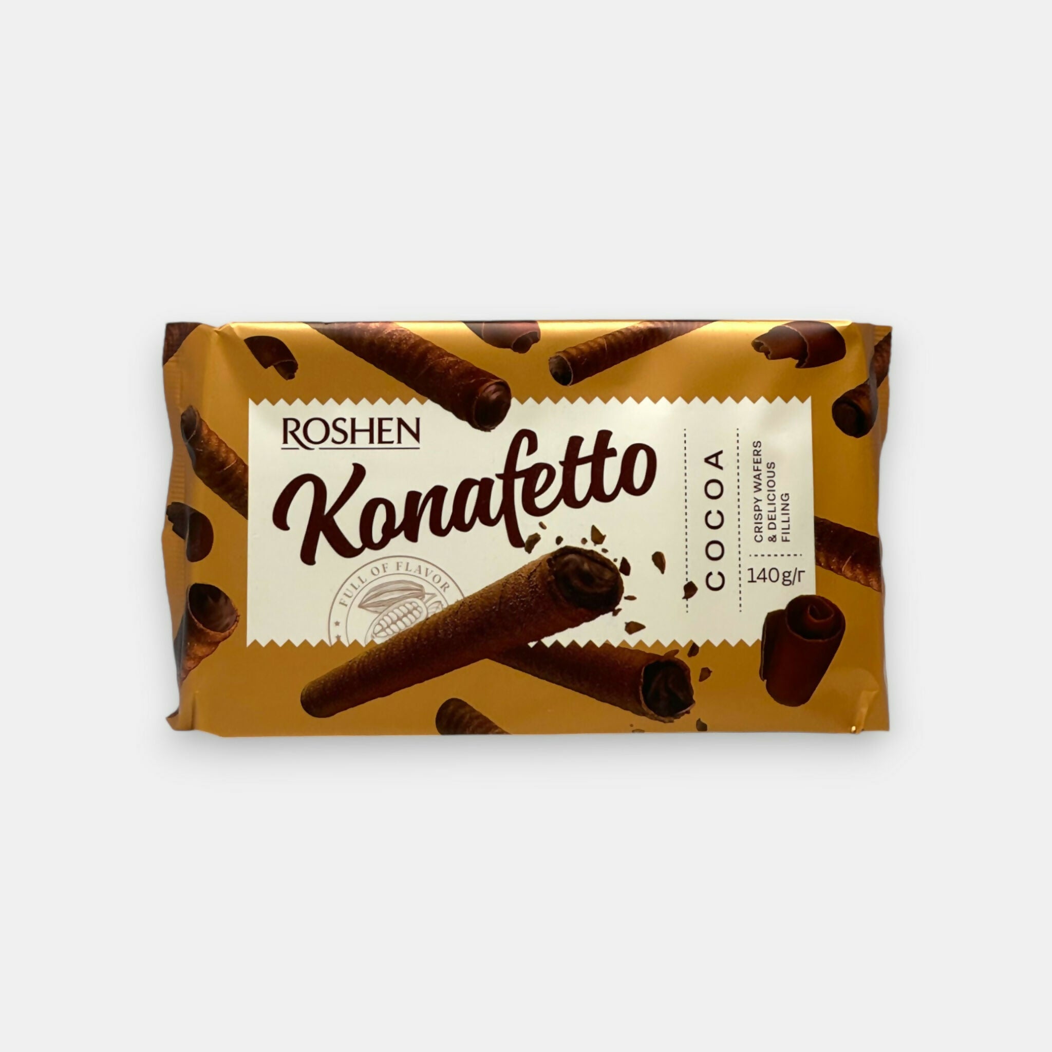 Rouleaux gaufrés fourrés au cacao Roshen 140 g, épicerie slave ukrainienne