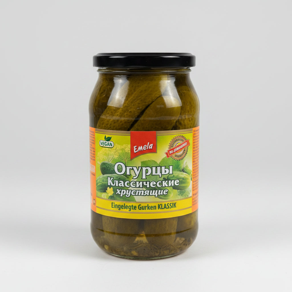 Bocal de concombres marinés croquants classiques Emela 900 ml, épicerie d'Europe de l'Est