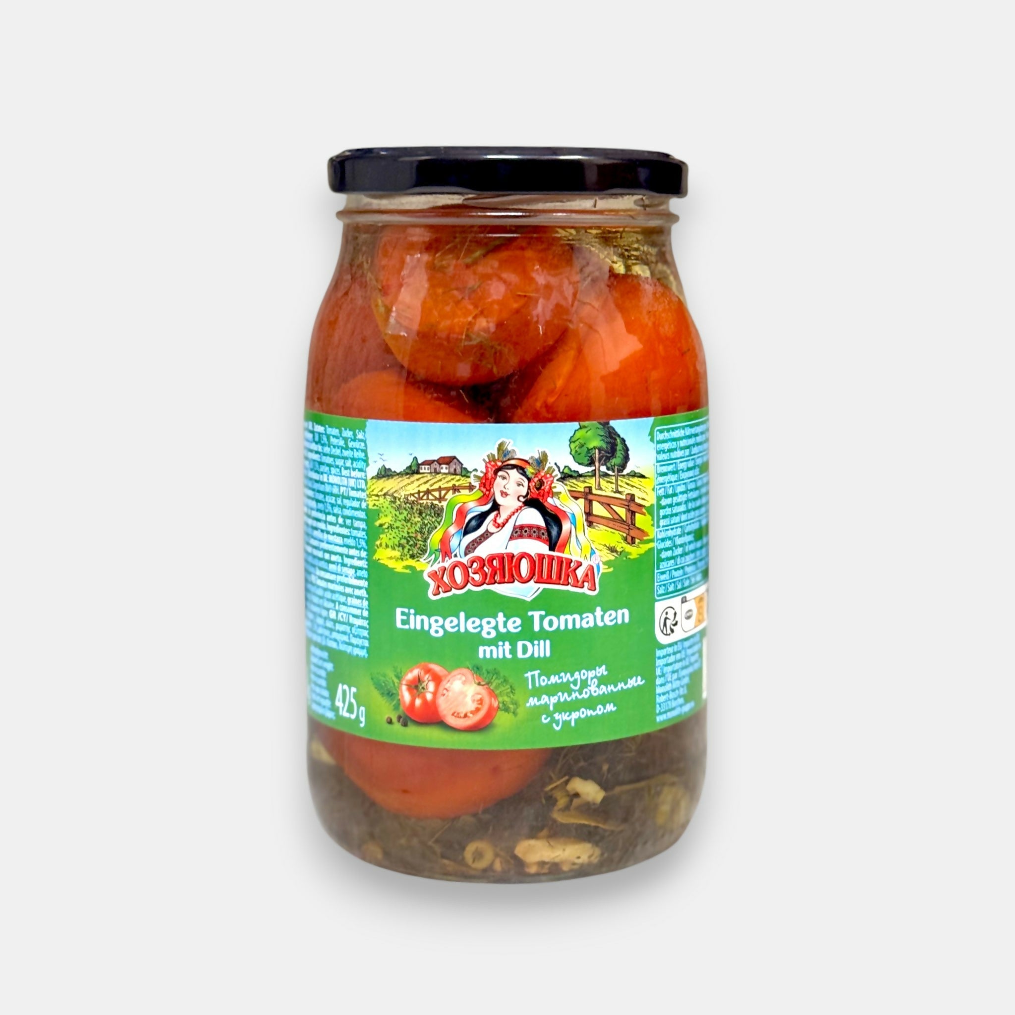 Bocal de tomates marinées à l’aneth Hosyaushka 850 g, spécialité maison aux herbes pour accompagnements et apéritifs, produit d’épicerie slave sur Pomo.bio avec livraison rapide à Paris