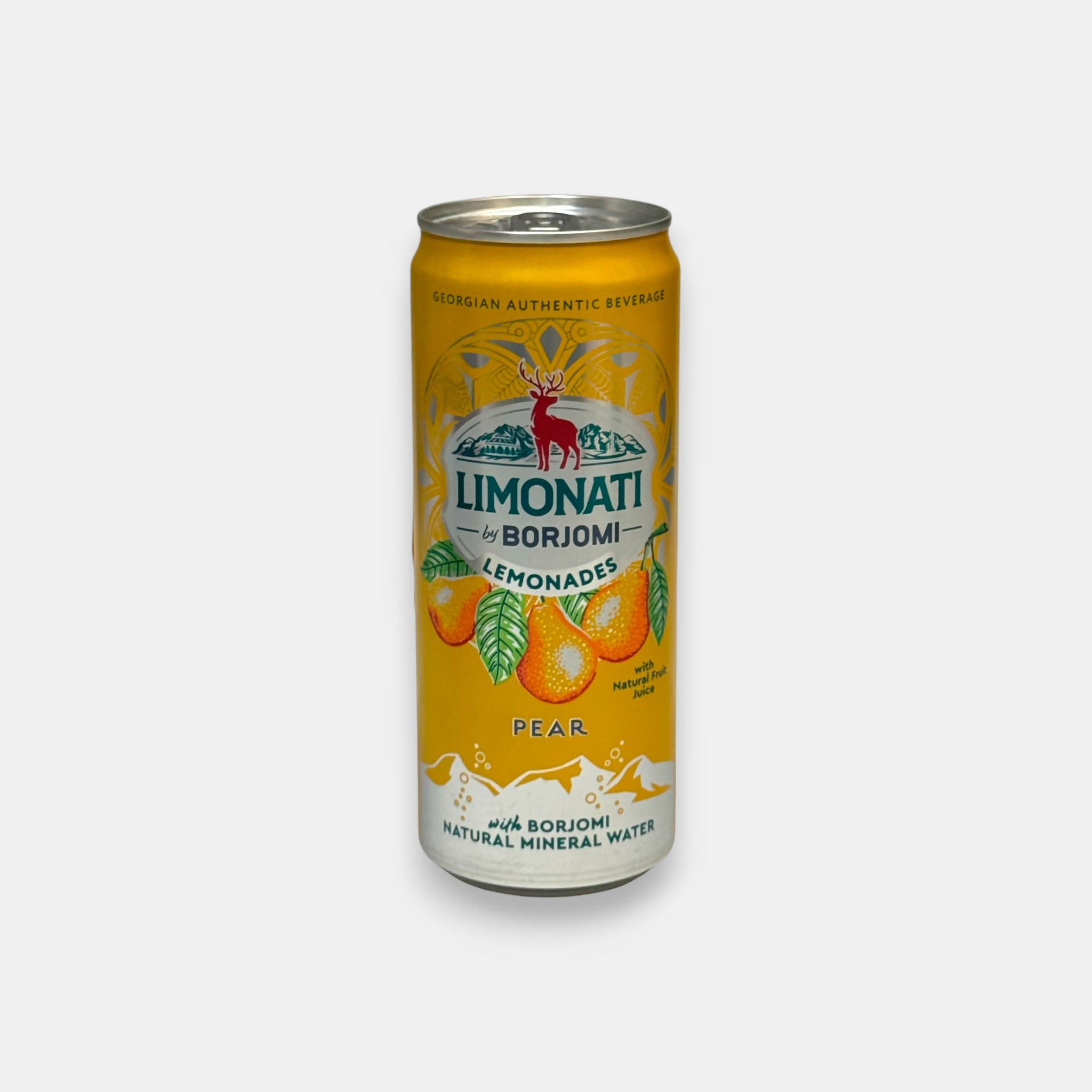 Boisson gazeuse Limonati goût poire par Borjomi, canette jaune 0,33L, limonade géorgienne authentique – livraison rapide Pomo.bio à Paris