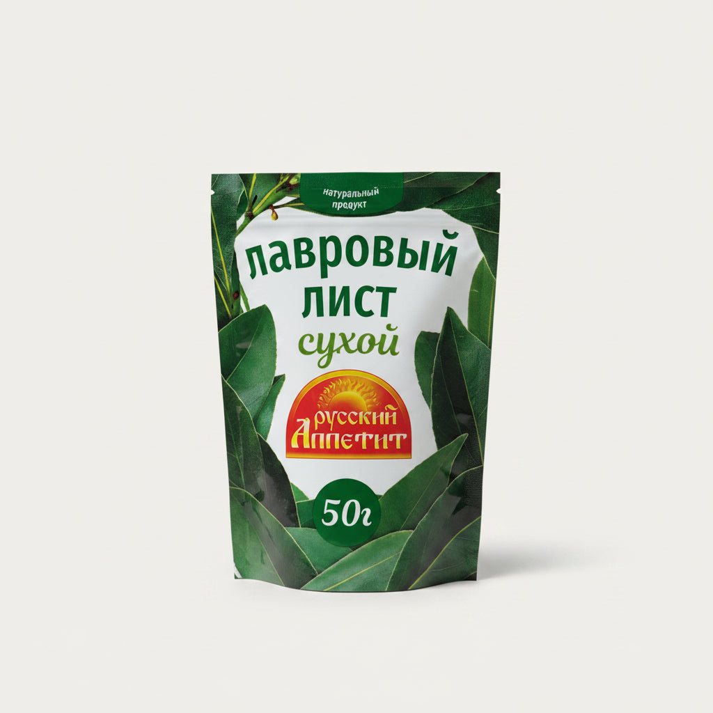 Paquet de feuilles de laurier séchées «Appétit russe» 50 g, épicerie d'Europe de l'Est