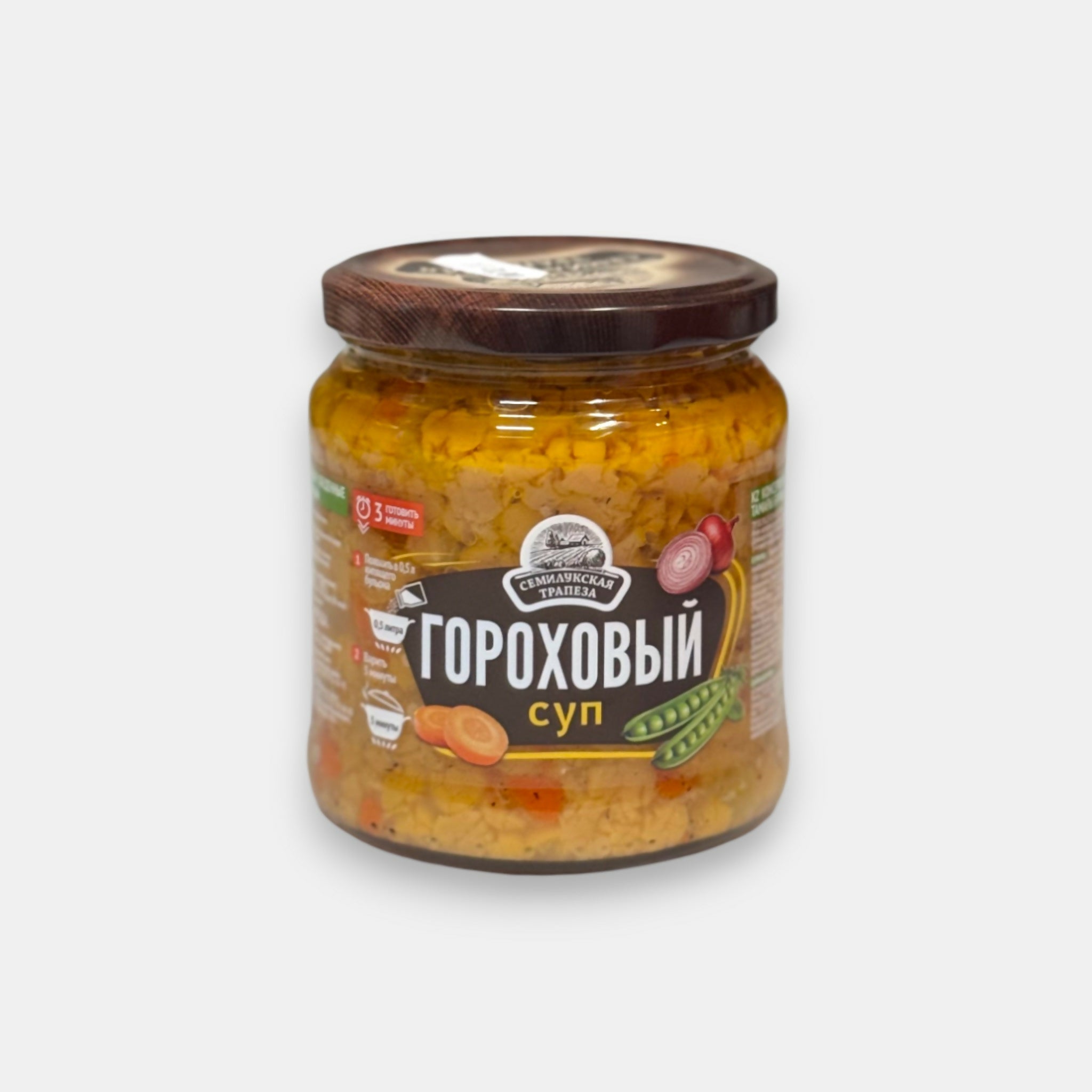 Bocal de soupe aux pois Semiloukskaia Trapeza 460 g, préparation aux légumes et épices sans viande – épicerie slave à Paris Pomo.bio, livraison rapide