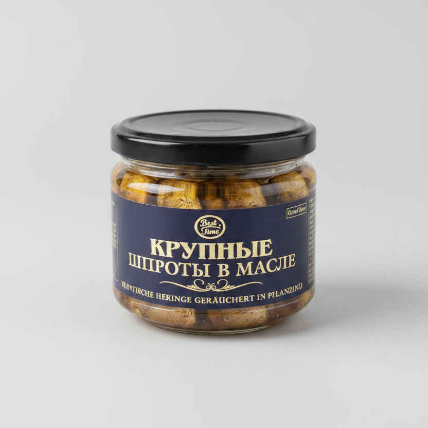 Boîte de sprats fumés à l'huile Best Time 250 g, conserve de poisson d'Europe de l'Est