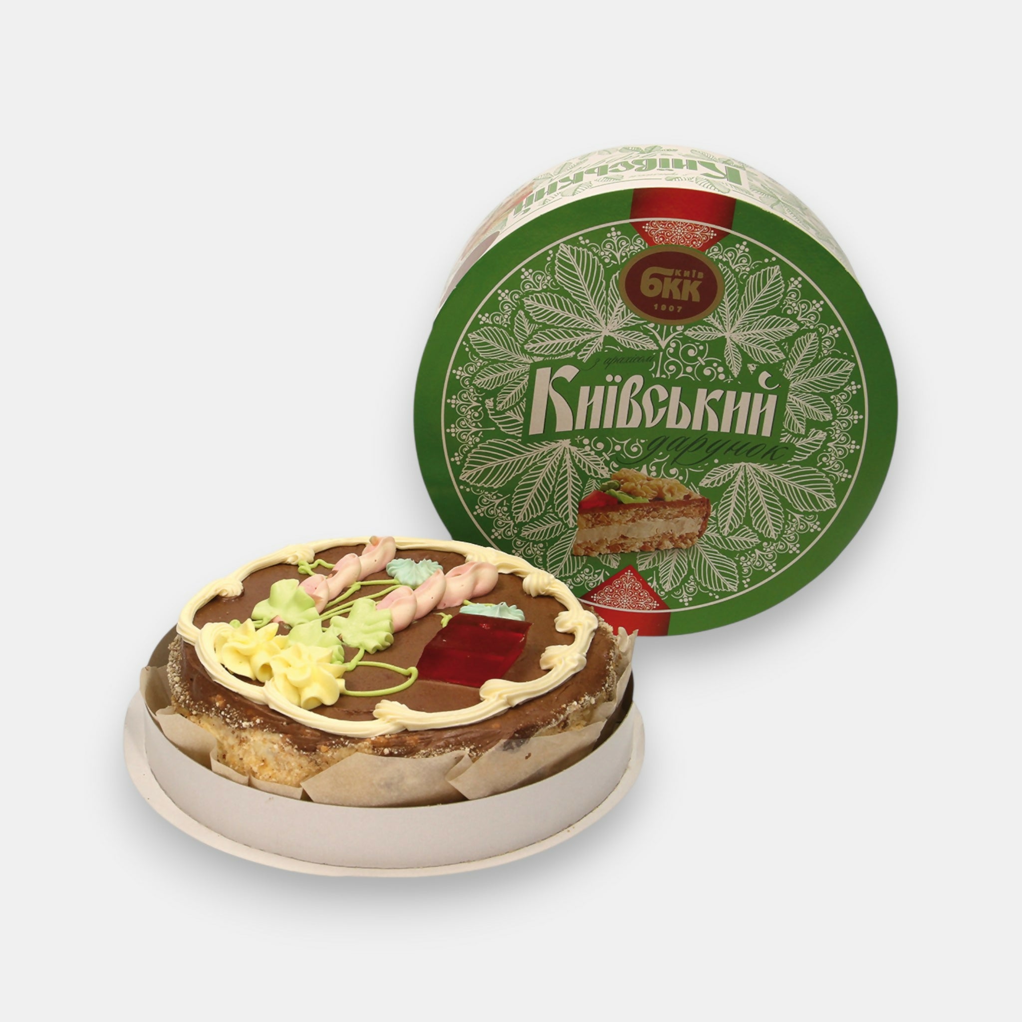 Gâteau Kievsky BKK 1 kg dans sa boîte d'emballage originale, vue de face