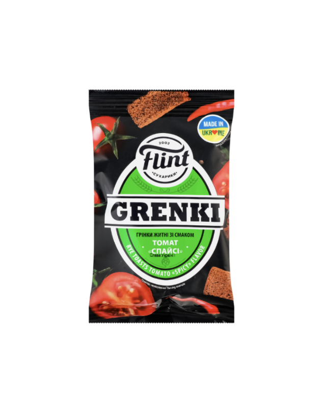 Sachet de croûtons de seigle à la tomate épicée Flint 65 g, épicerie slave en ligne