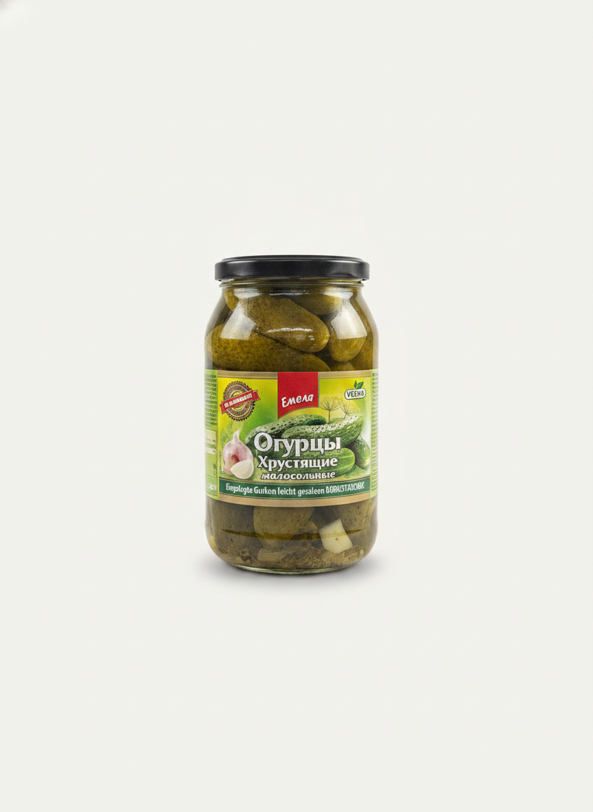 Bocal de cornichons légèrement salés croquants Emelya 800 g, épicerie slave