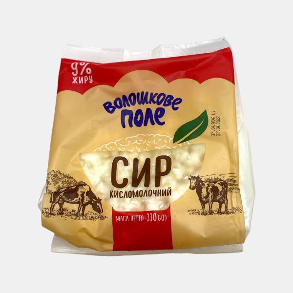 Fromage cottage ukrainien Voloshkovo Pole 9% 330 g en sachet, épicerie slave à Paris