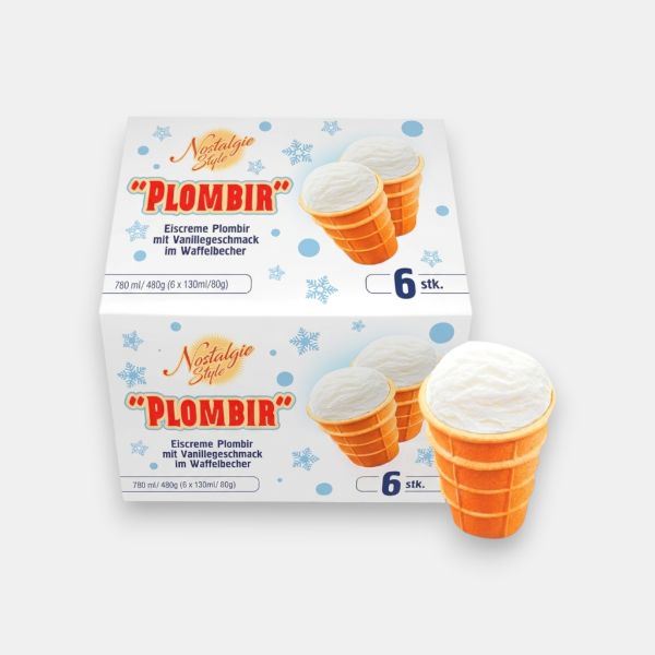 Boîte de 6 glaces Plombir vanille en cornet gaufré Nostalgie Style 480 g, épicerie slave Paris