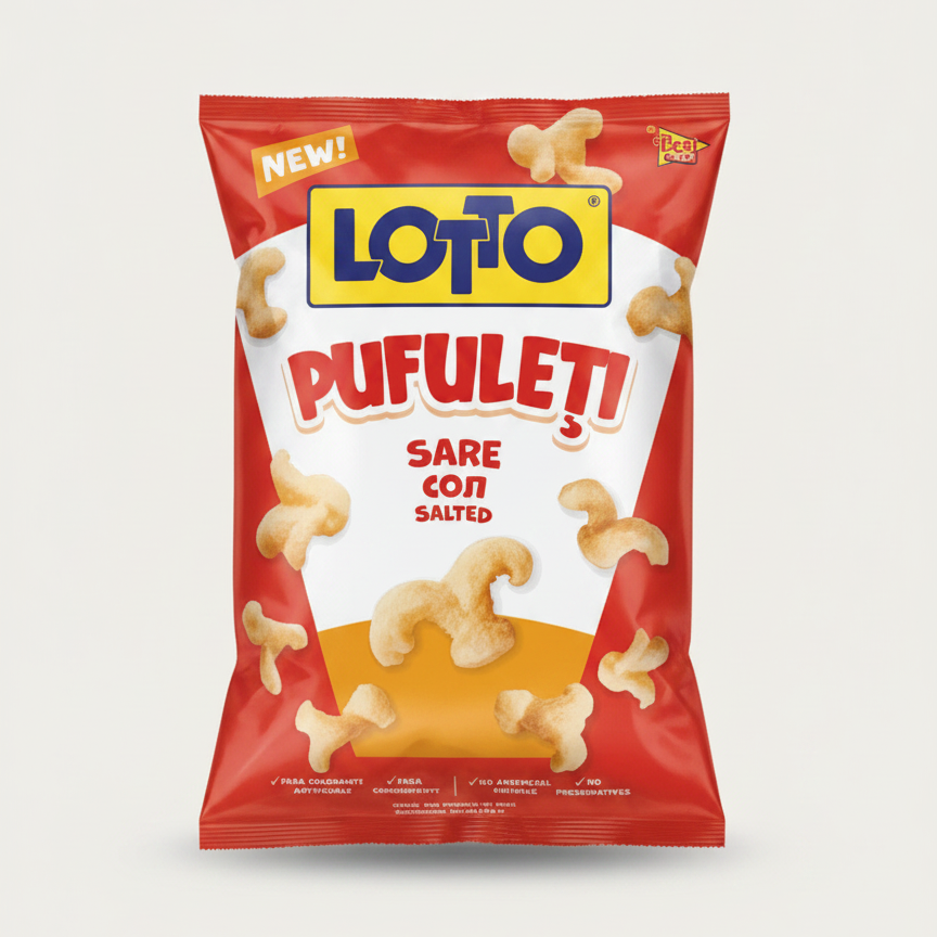Paquet de soufflés de maïs salés Lotto Pufuleti 90 g, épicerie slave