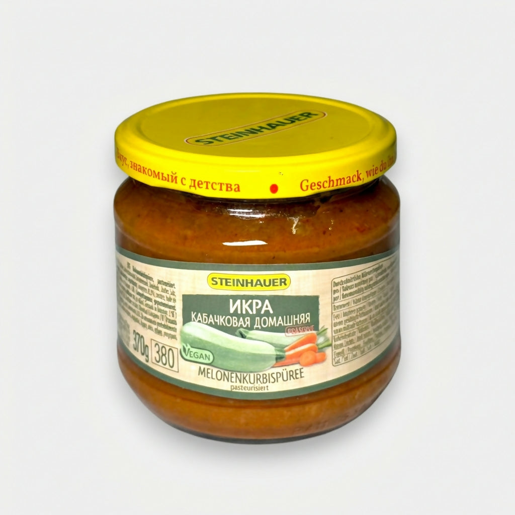 Purée de courgettes maison Steinhauer 370 g, bocal en verre de préparation artisanale aux légumes, spécialité d’épicerie slave sur Pomo.bio, livraison rapide à Paris