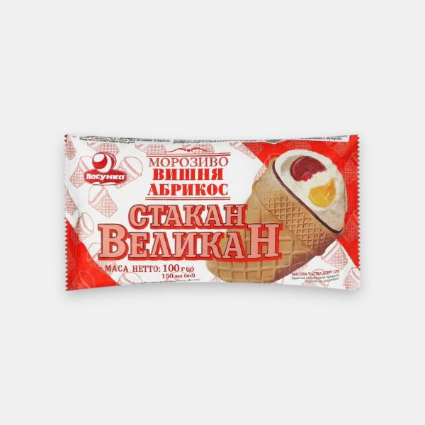 Glace cerise-abricot en gaufrette Stakan Velikan 100 g, épicerie slave Pomo.bio Paris