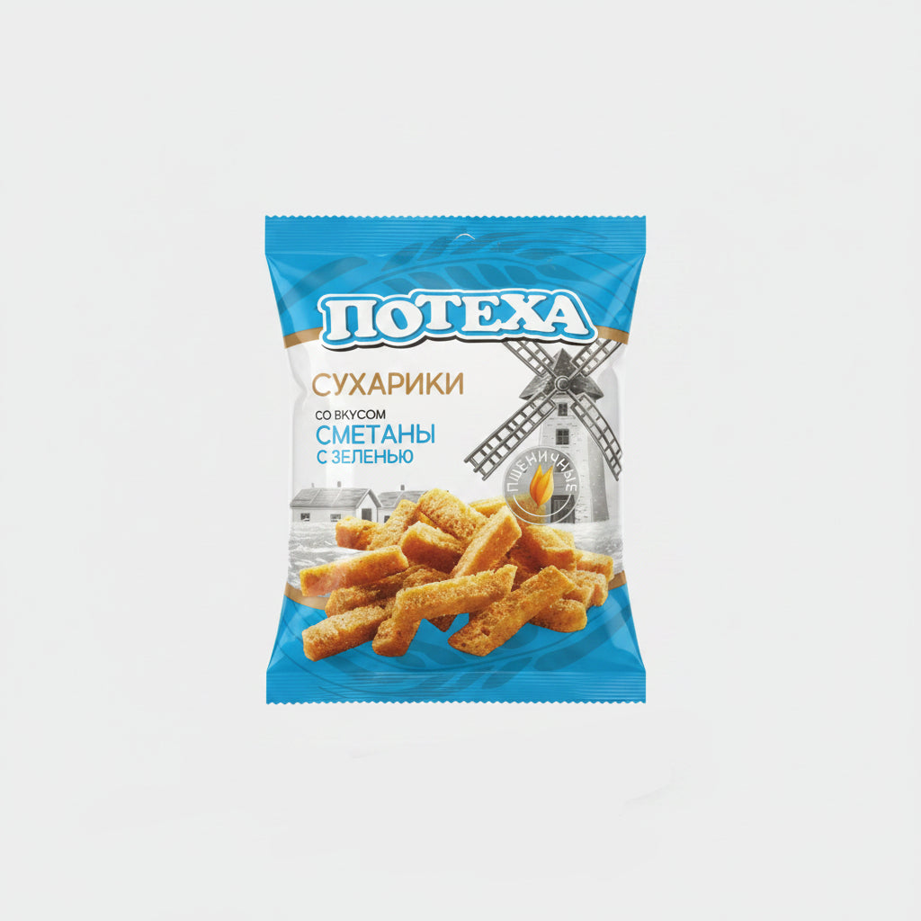 Sachet de croûtons de seigle aux herbes Potekha 80 g, épicerie slave à Nice