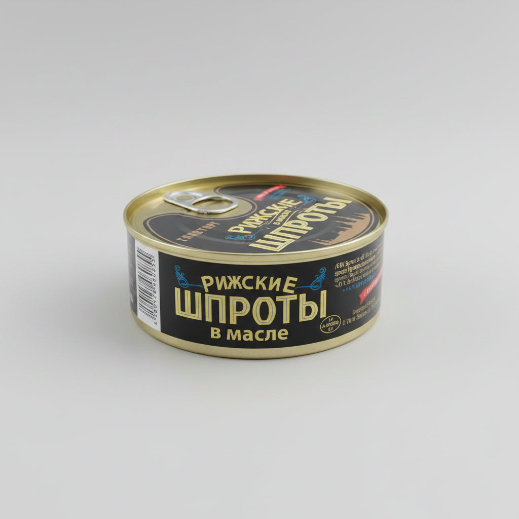 Boîte de sprats de la Baltique fumés à l'huile Glavtorg 240 g, conserves d'Europe de l'Est