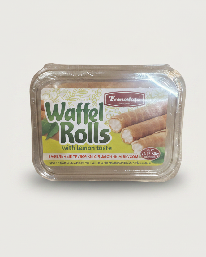 Boîte de rouleaux gaufrés Franzeluta au goût citron 220 g, épicerie slave