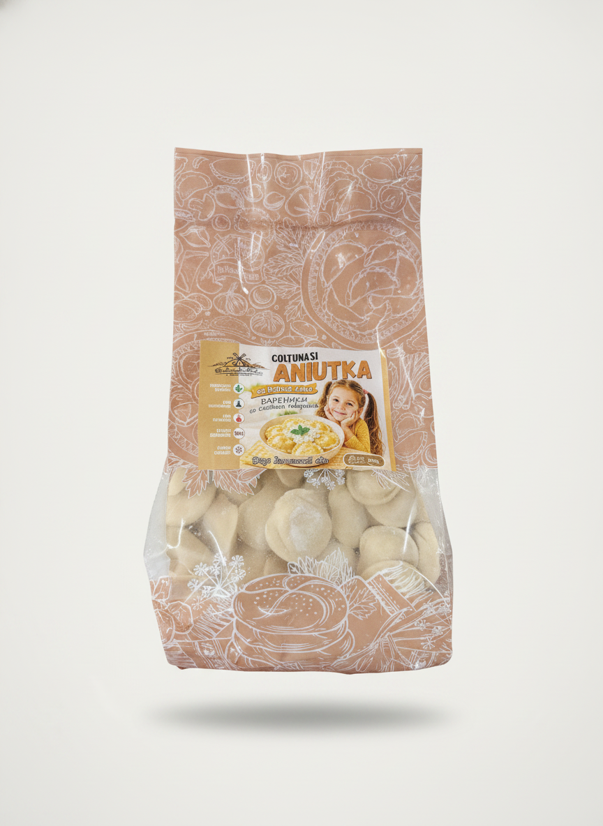 Paquet de varéniki surgelés farcis de brousse sucrée Aniutka, Balkanika Delice, 800 g, épicerie slave