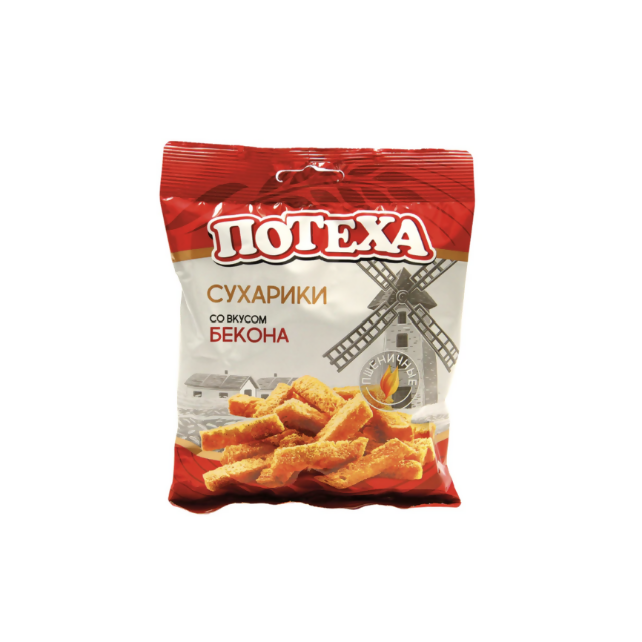 Crackers au blé et au bacon «Potekha» 80 g, snack croustillant d'Europe de l'Est