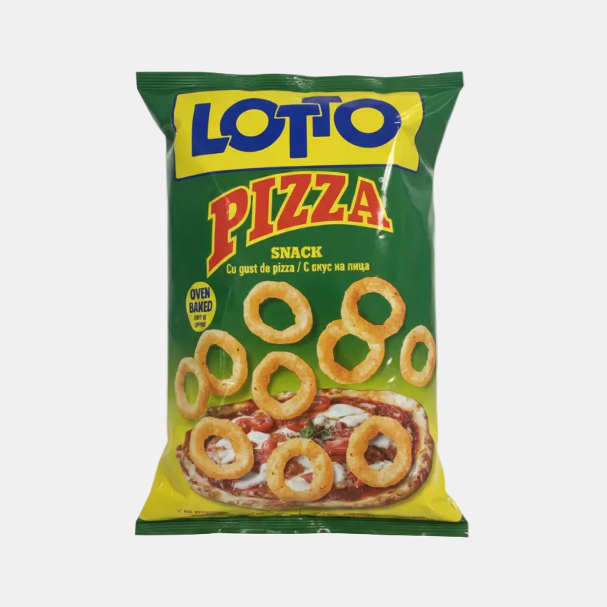 Paquet de snacks anneaux goût pizza Lotto 80 g, cuits au four, épicerie slave