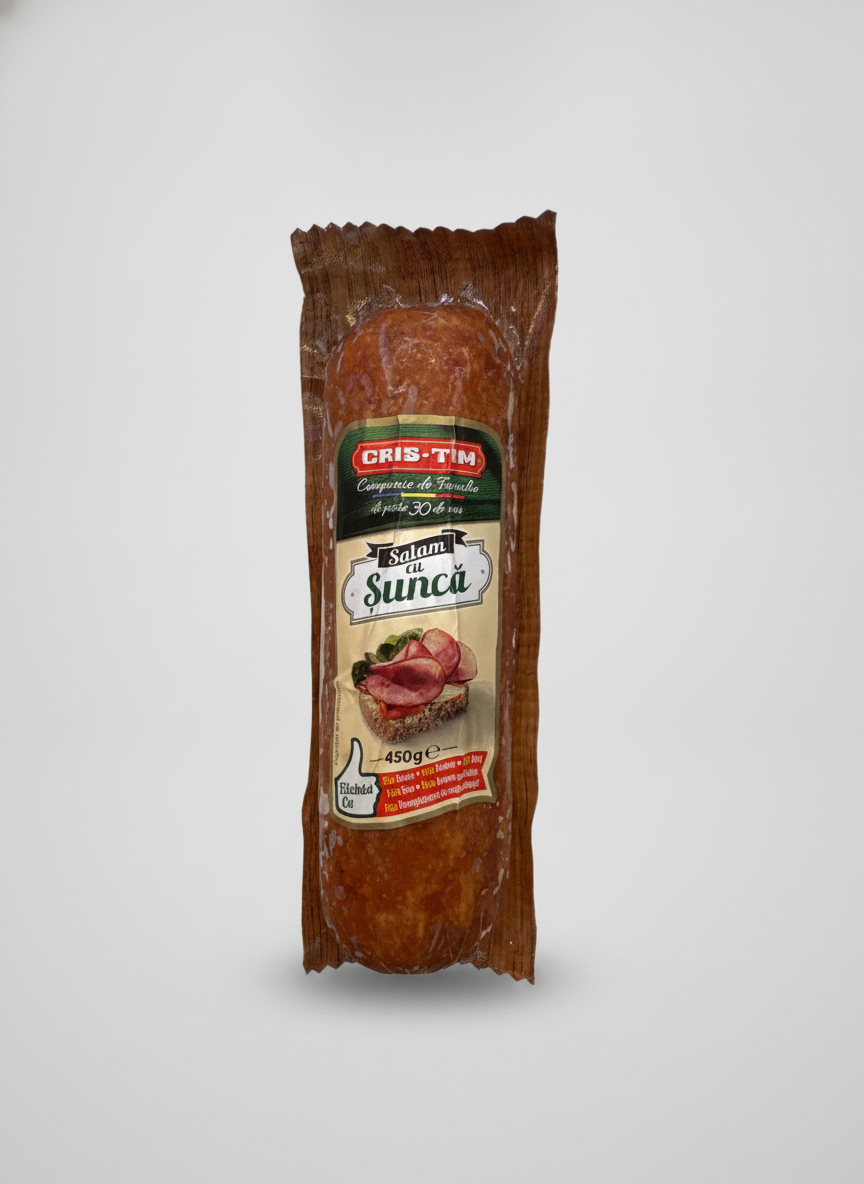 Saucisson au jambon Cris-Tim 450 g, charcuterie moldave, épicerie slave Pomo.bio