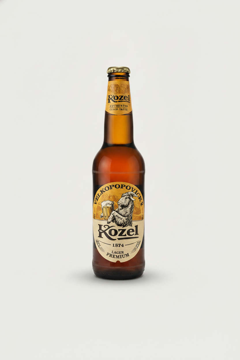 Bouteille de bière lager tchèque Kozel Premium 500 ml, épicerie slave