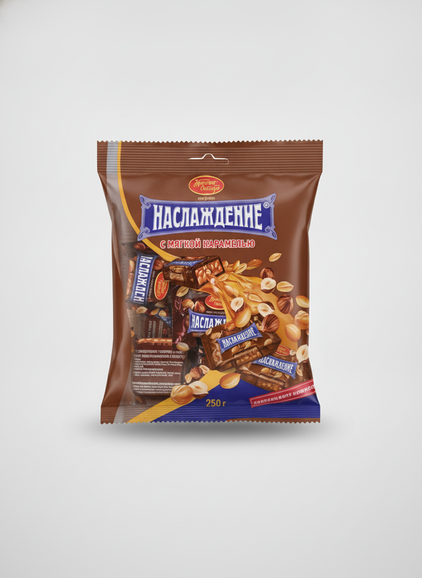 Sachet de bonbons Naslazhdeniye caramel et cacahuètes Krasniy Oktyabr 250 g, épicerie russe