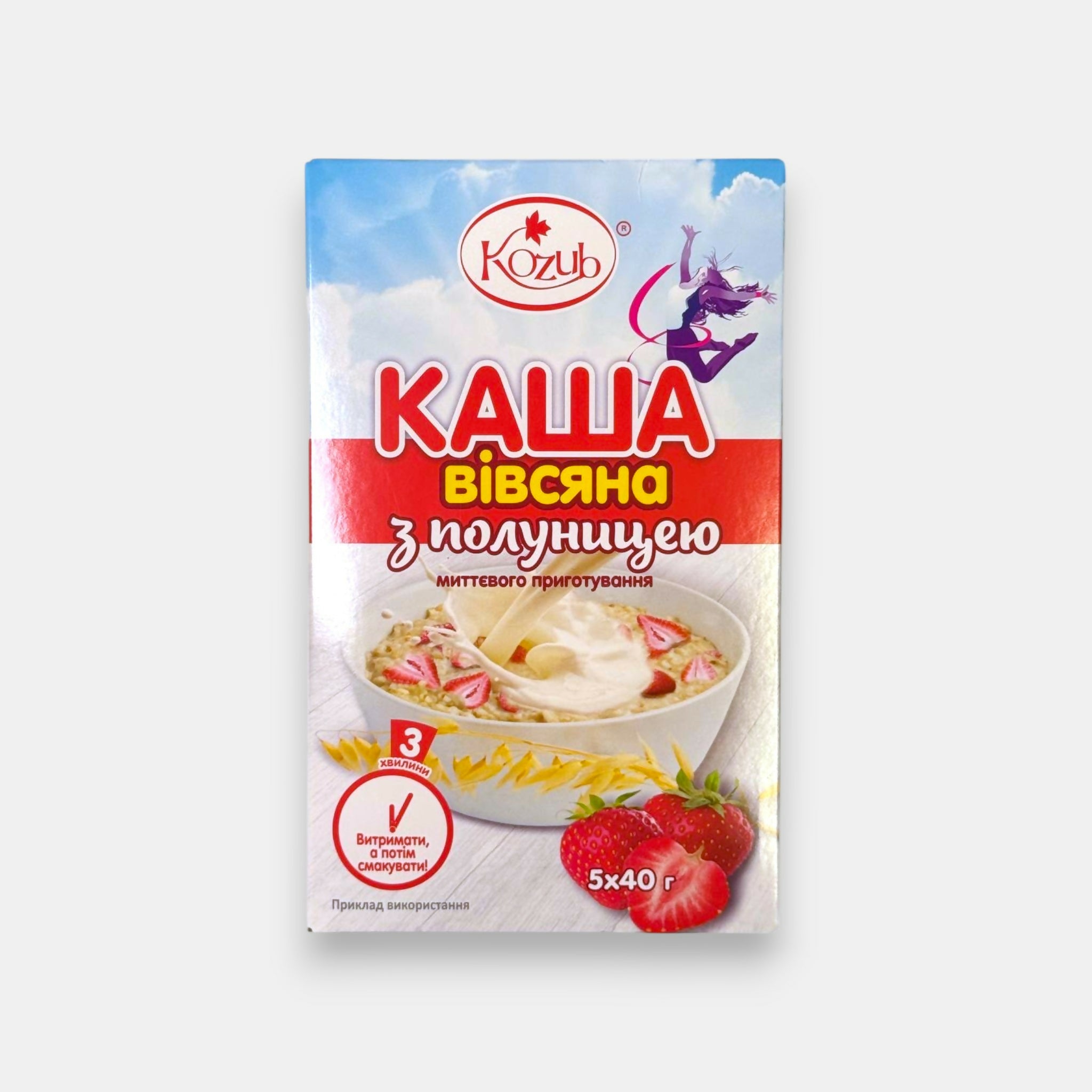 Porridge d’avoine instantané à la fraise Kozub en sachet, flocons d’avoine prêts en quelques minutes, produit d’épicerie slave proposé par Pomo.bio avec livraison rapide à Paris