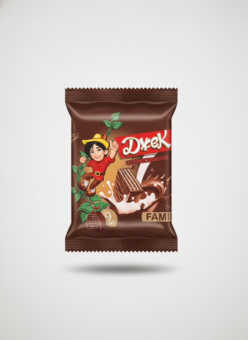 Paquet de bonbons gaufrés Dzhek au chocolat, 9 pièces 290 g, épicerie slave