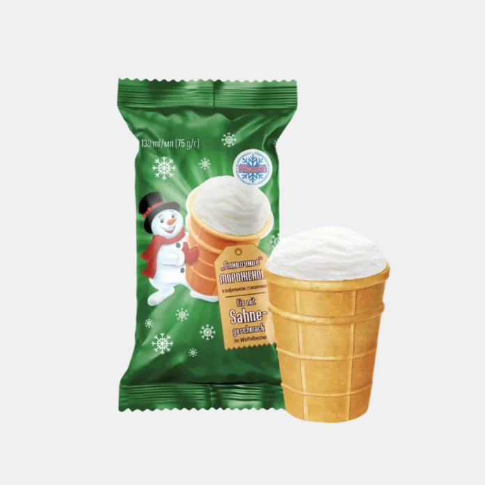 Glace Snegowik en cornet gaufré 75 g, vue de face — épicerie d'Europe de l'Est à Nice