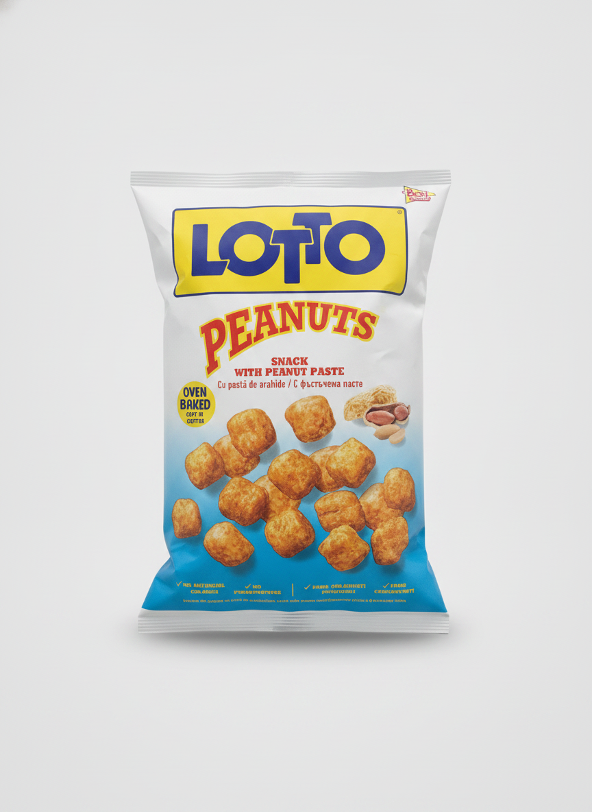 Paquet de snacks de maïs Lotto à la pâte d'arachide 90 g, cuits au four, épicerie balkanique