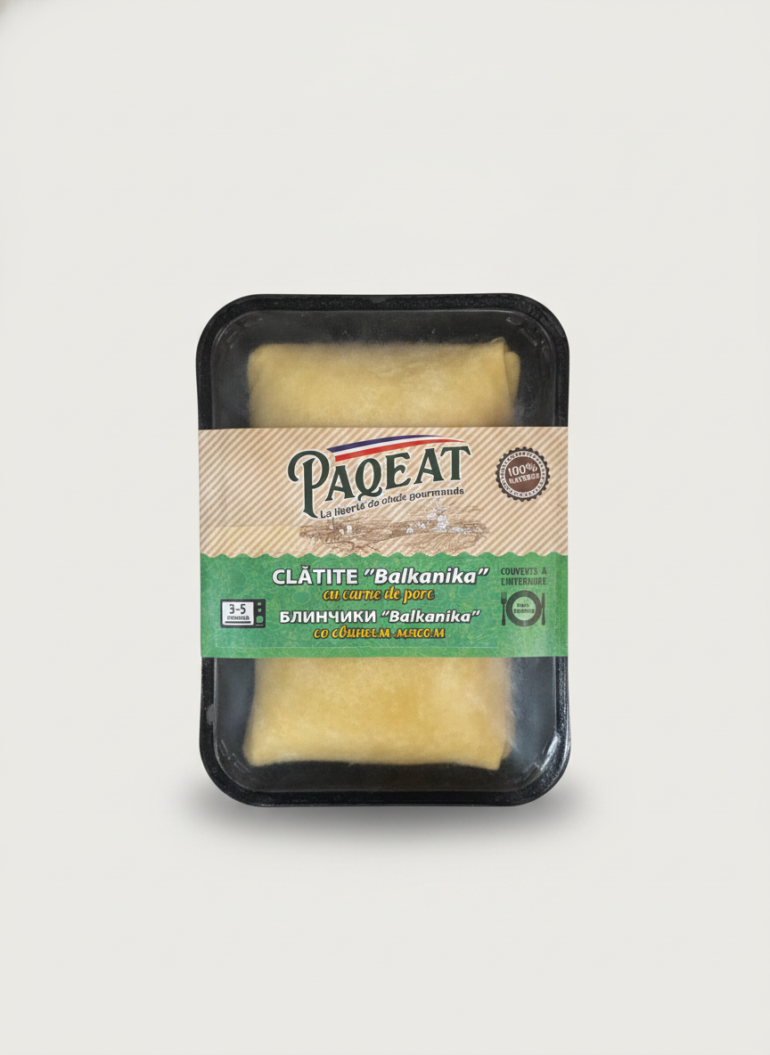 Barquette de crêpes farcies au porc Balkanika Paqeat 350 g, plat cuisiné épicerie slave