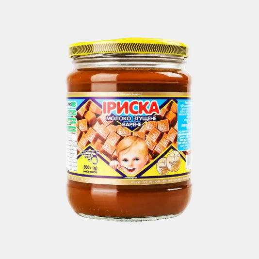 Boîte de lait concentré bouilli «Iriska» 500 g, épicerie d'Europe de l'Est