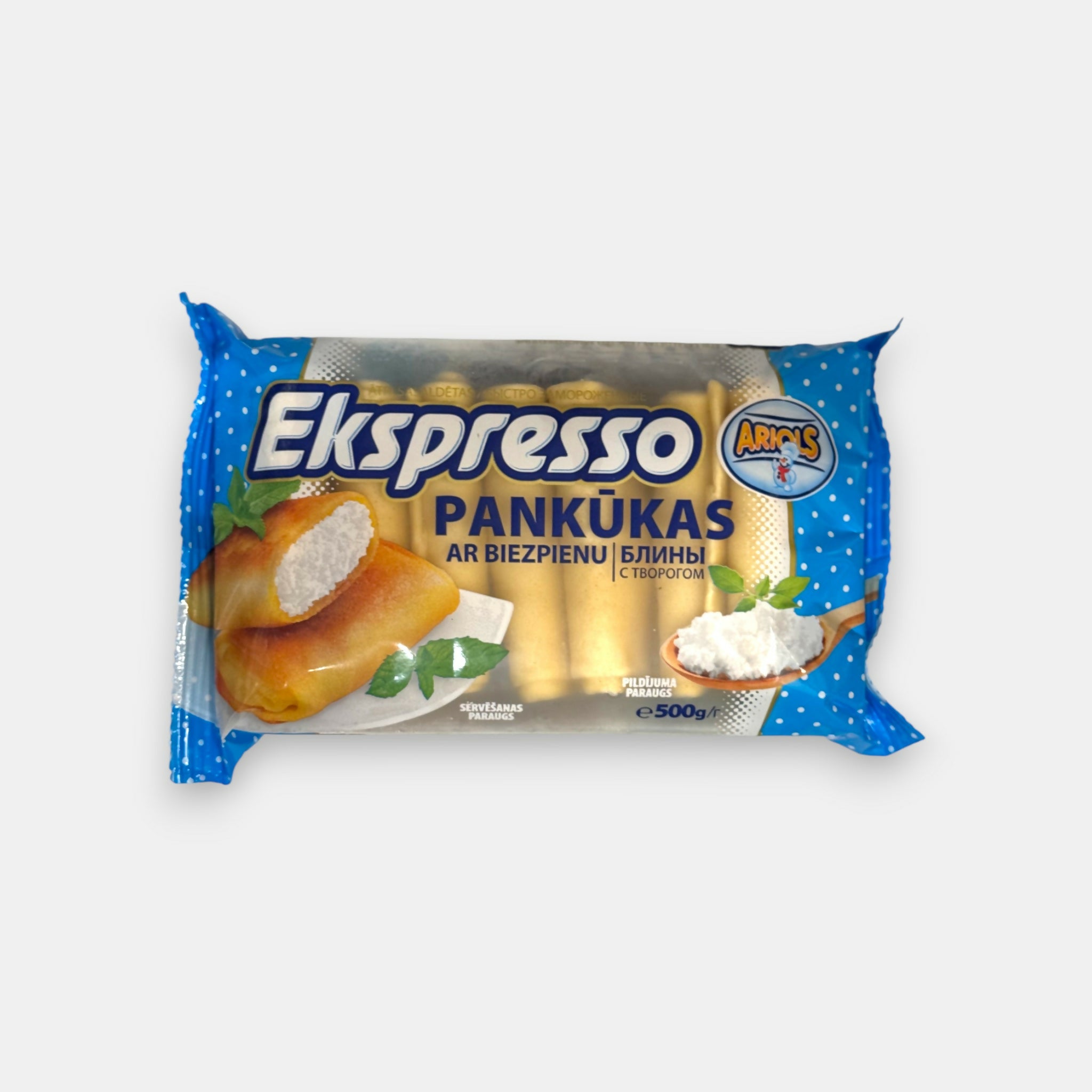 Crêpes surgelées Ekspresso 500 g, fines crêpes fourrées au fromage blanc crémeux – plat préparé d’Europe de l’Est, épicerie russe à Paris Pomo.bio, livraison rapide