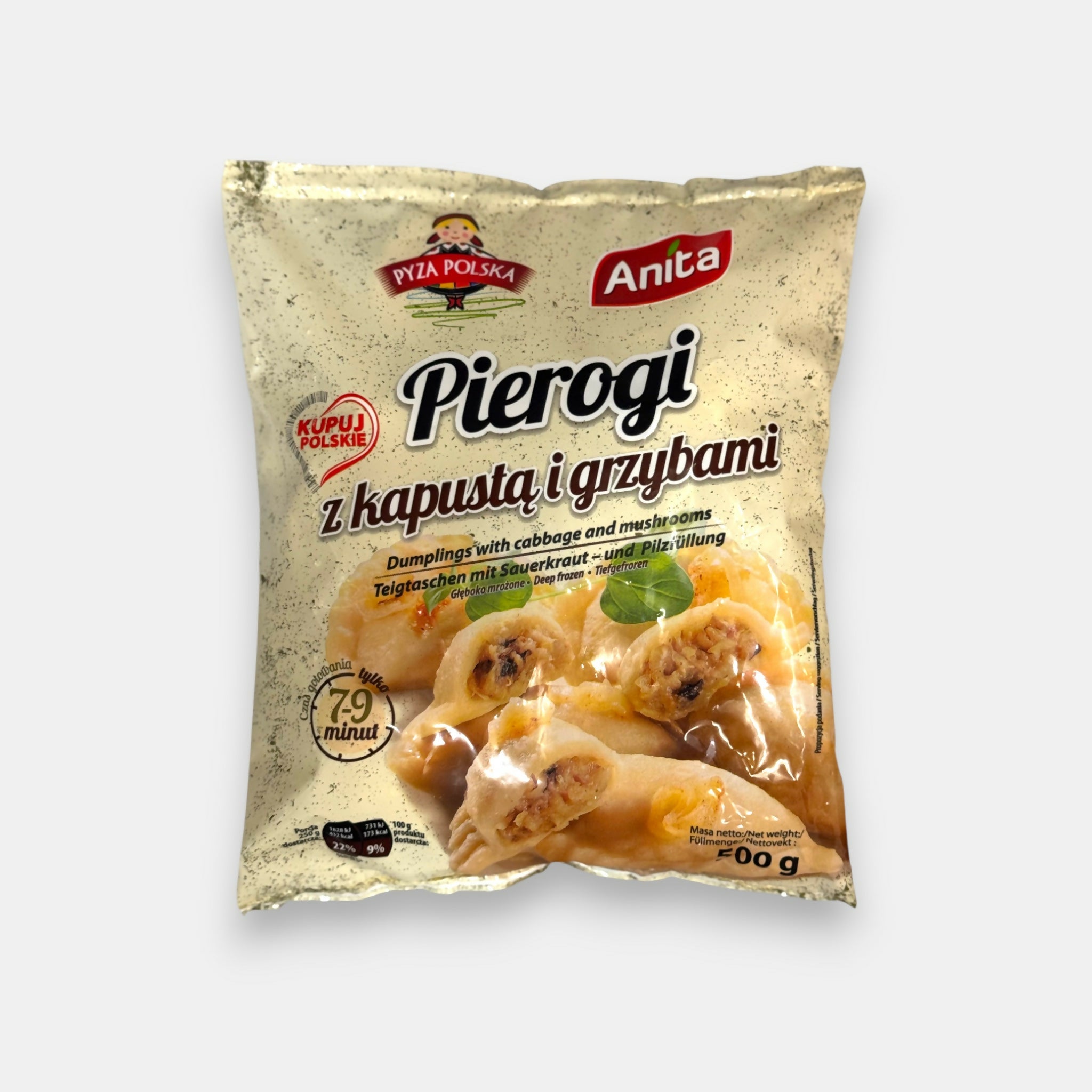 Sachet de pierogi polonais Anita 500 g, farcis au chou et champignons – spécialité d’Europe de l’Est, épicerie slave à Paris Pomo.bio, livraison rapide